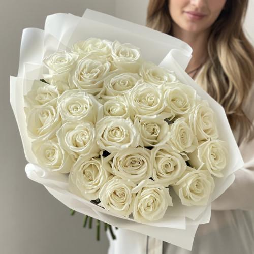 Bouquet of white roses in white wrapping — Roses Only Winnipeg